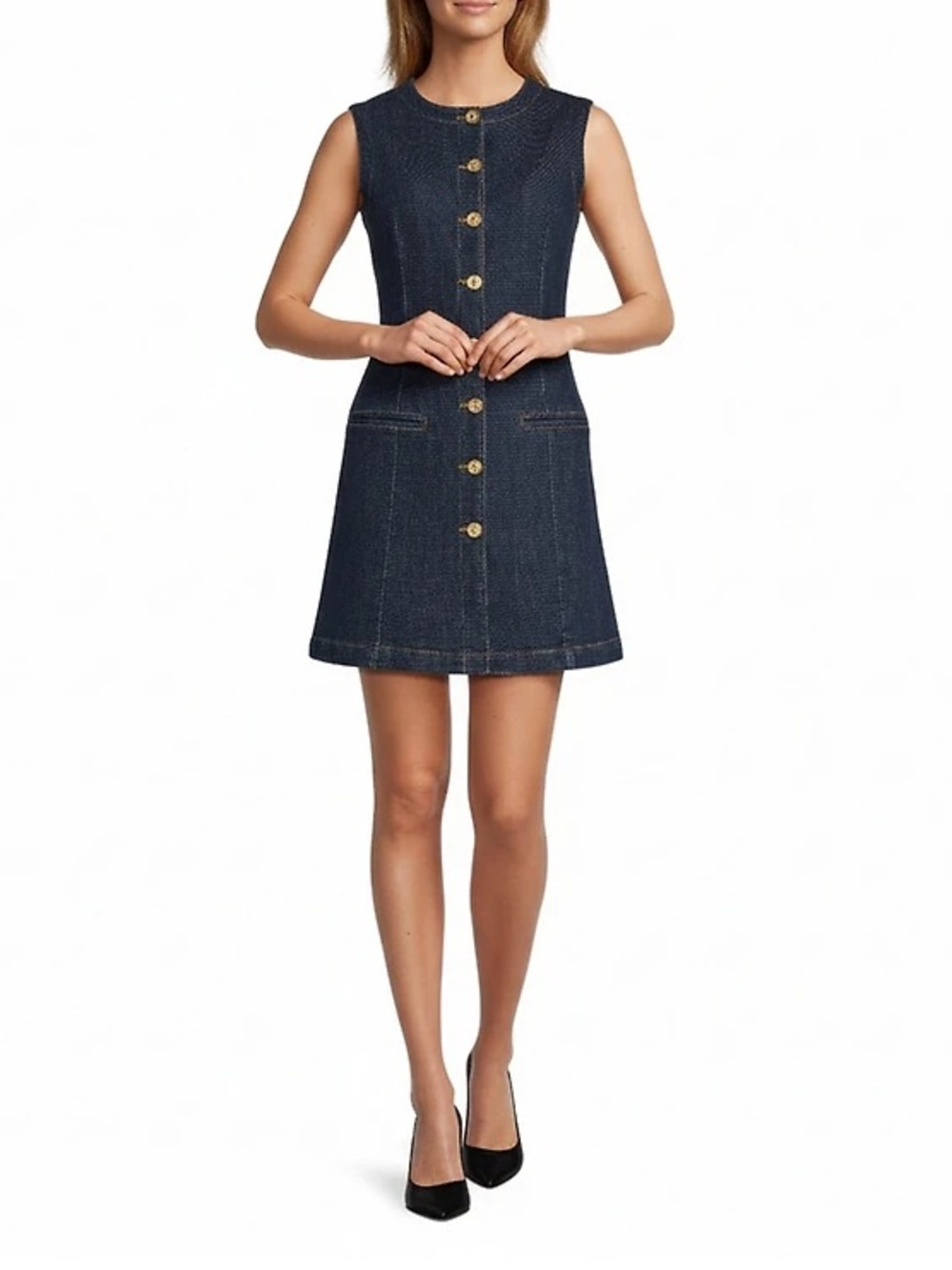 ANTONIO MELANI Navy Sleeveless Button-Front Mini Dress